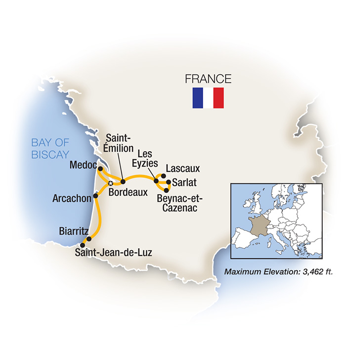 Dordogne, Bordeaux & Biarritz map