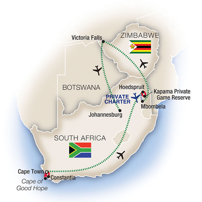 South Africa and Victoria Falls Map
