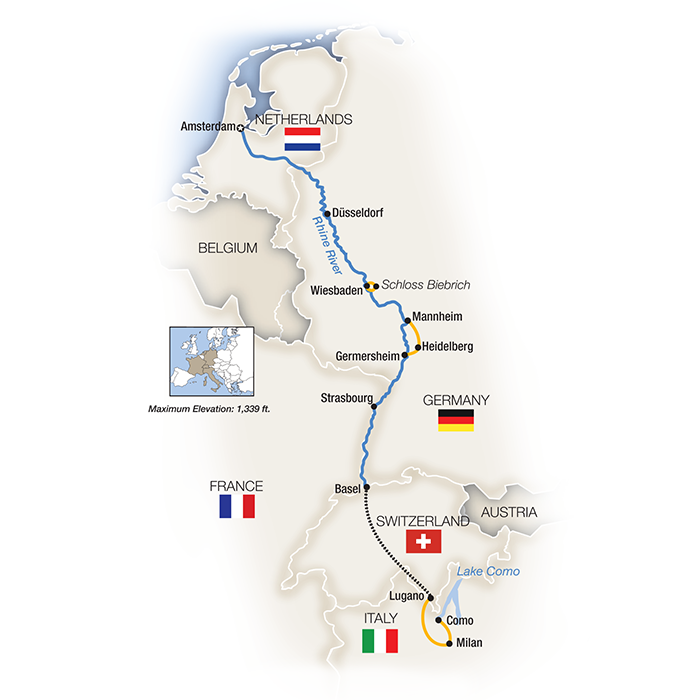 Map of Rhine Enchantment, Milan to Amsterdam