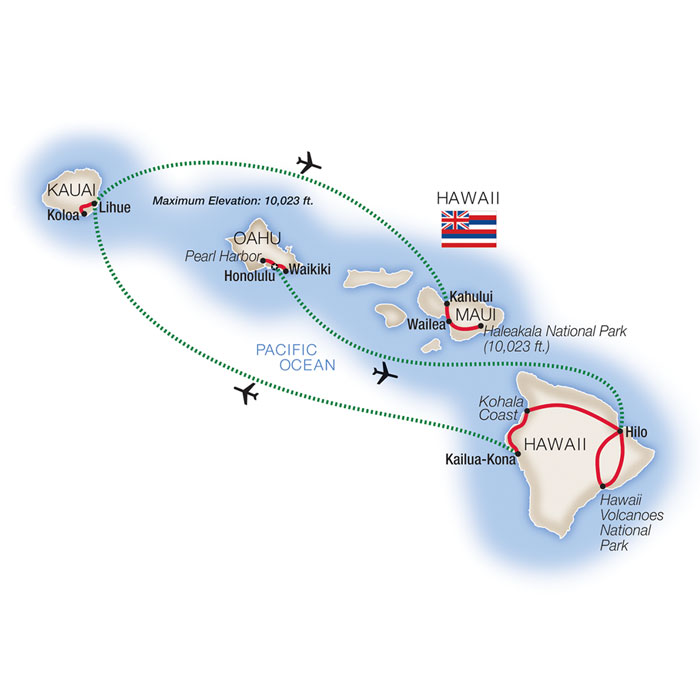 Best of Hawaii Escorted Tour Map