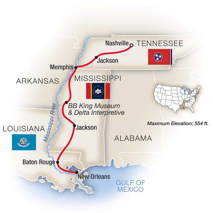 Music of America: Nashville to New Orleans Map